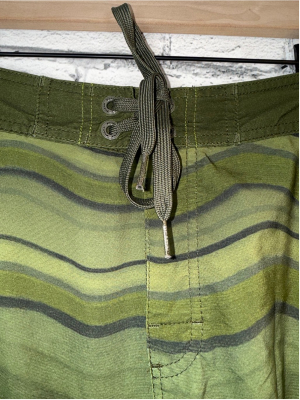 Men's Prana Board Shorts size 34 Medium Green Striped Unlined Swim Trunks - Picture 6 of 11